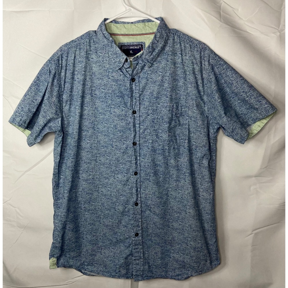 Eighth Avenue Mens XL Blue White Speckled Cotton Short‎ Sleeve Button Down Shirt - Picture 9 of 10
